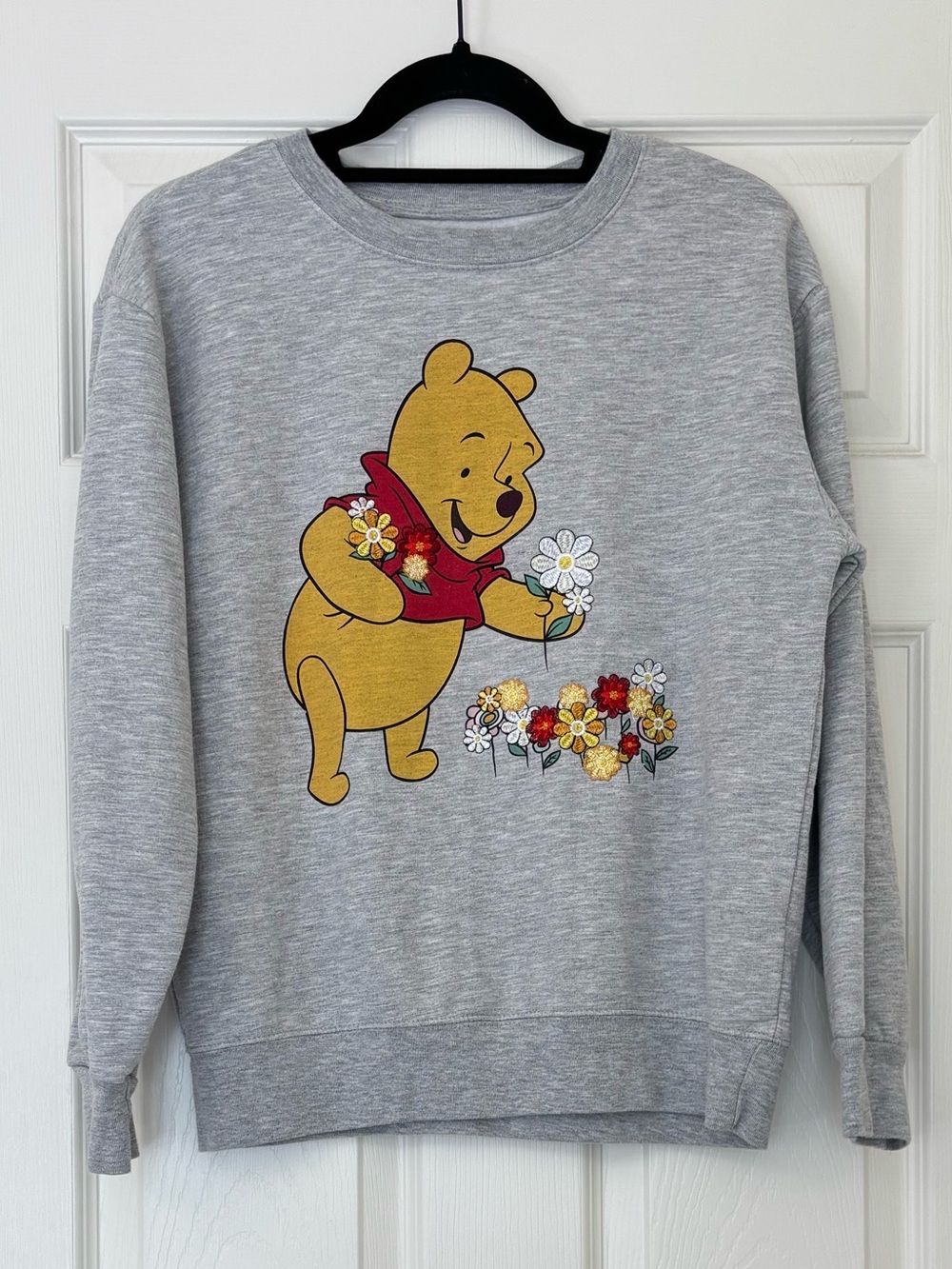 Disney Winnie the Pooh Cotton Blend Embroidered Floral Graphic Sweatshirt